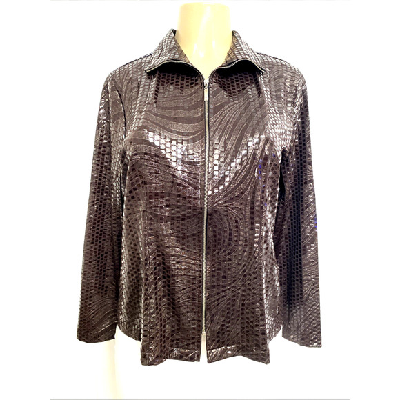 Exclusively Misook Jacket Cardigan Paillette Brown Shimmer Long Sleeve Zip P M - Picture 1 of 7